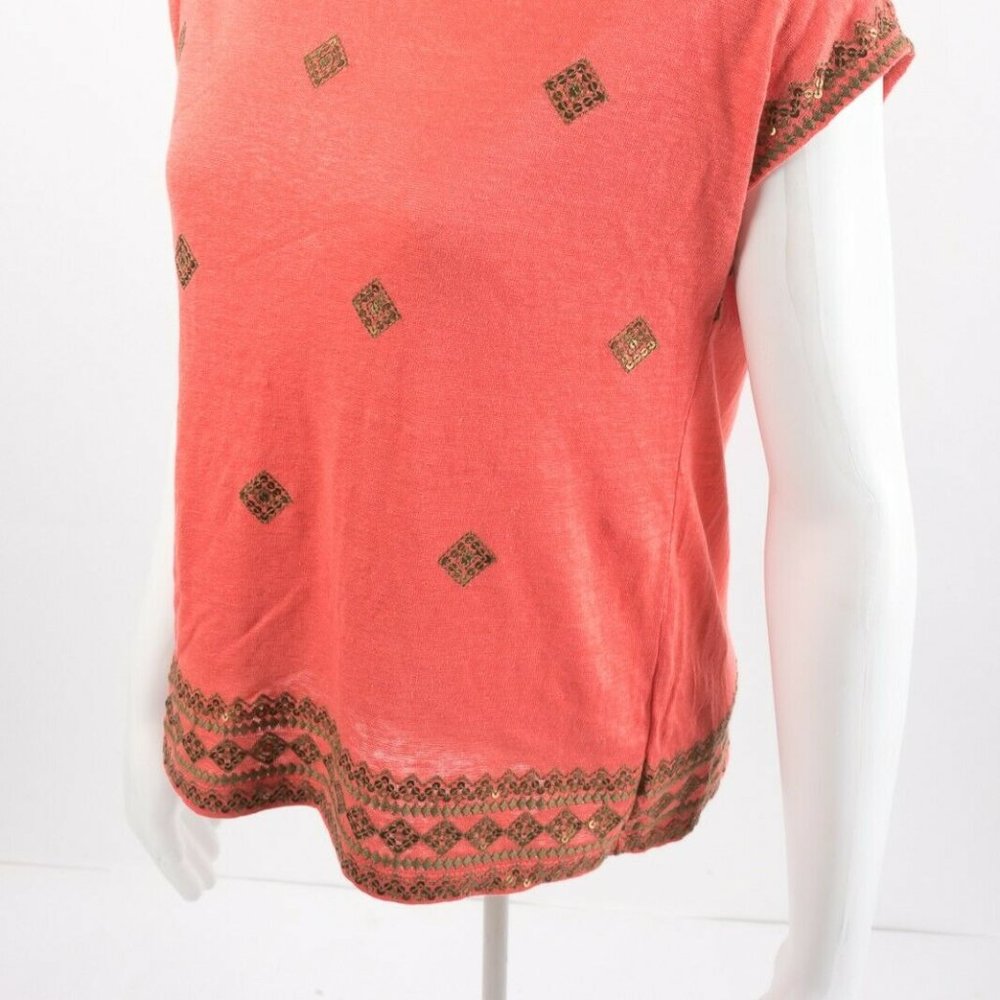 J. Jill Linen Top Shirt XS P Coral Orange Sequin - Picture 3 of 6